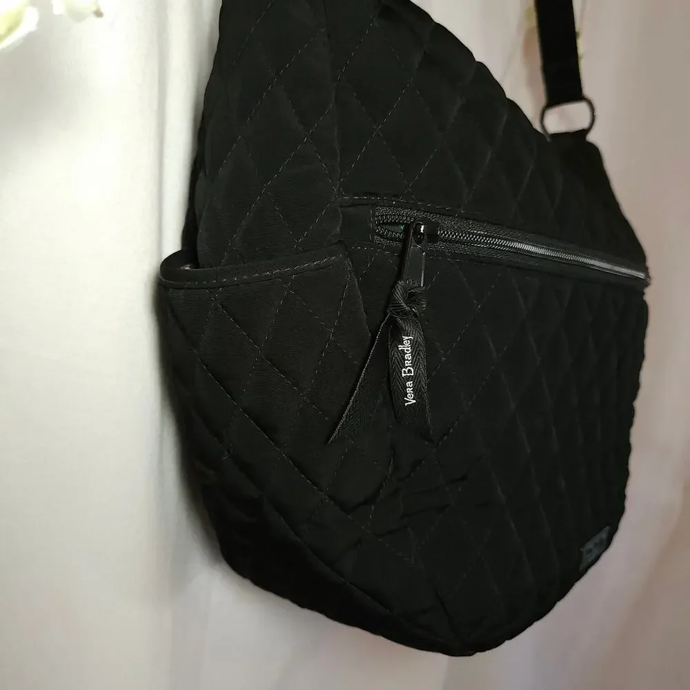 Vera Bradley Black Quilted Hobo Shoulder Bag Rose Floral Lining